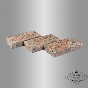 Гранитная брусчатка Розовый лёд, Пиленая термо, 200x100x30 мм